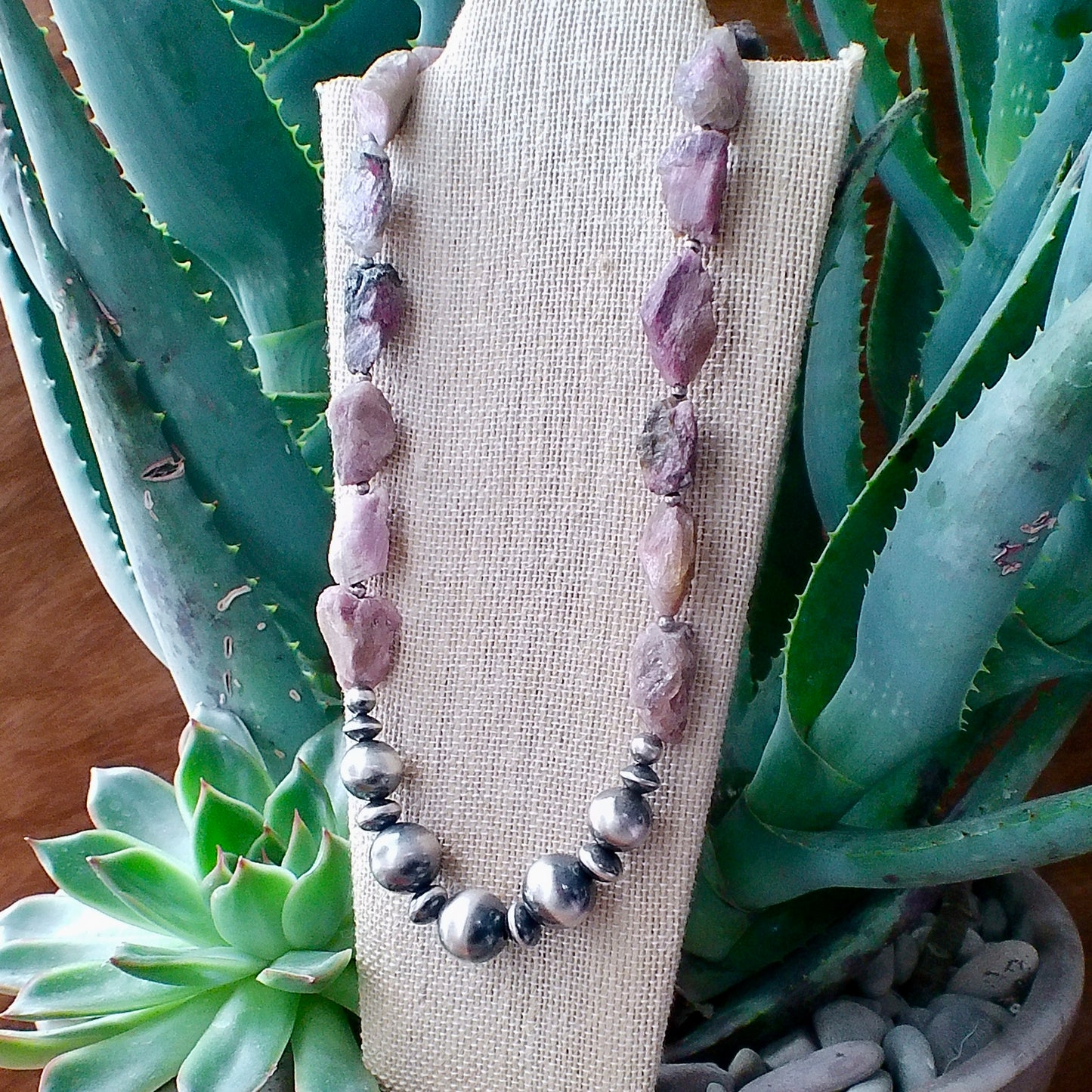Watermelon Tourmaline & Sterling Silver Pearl Necklace