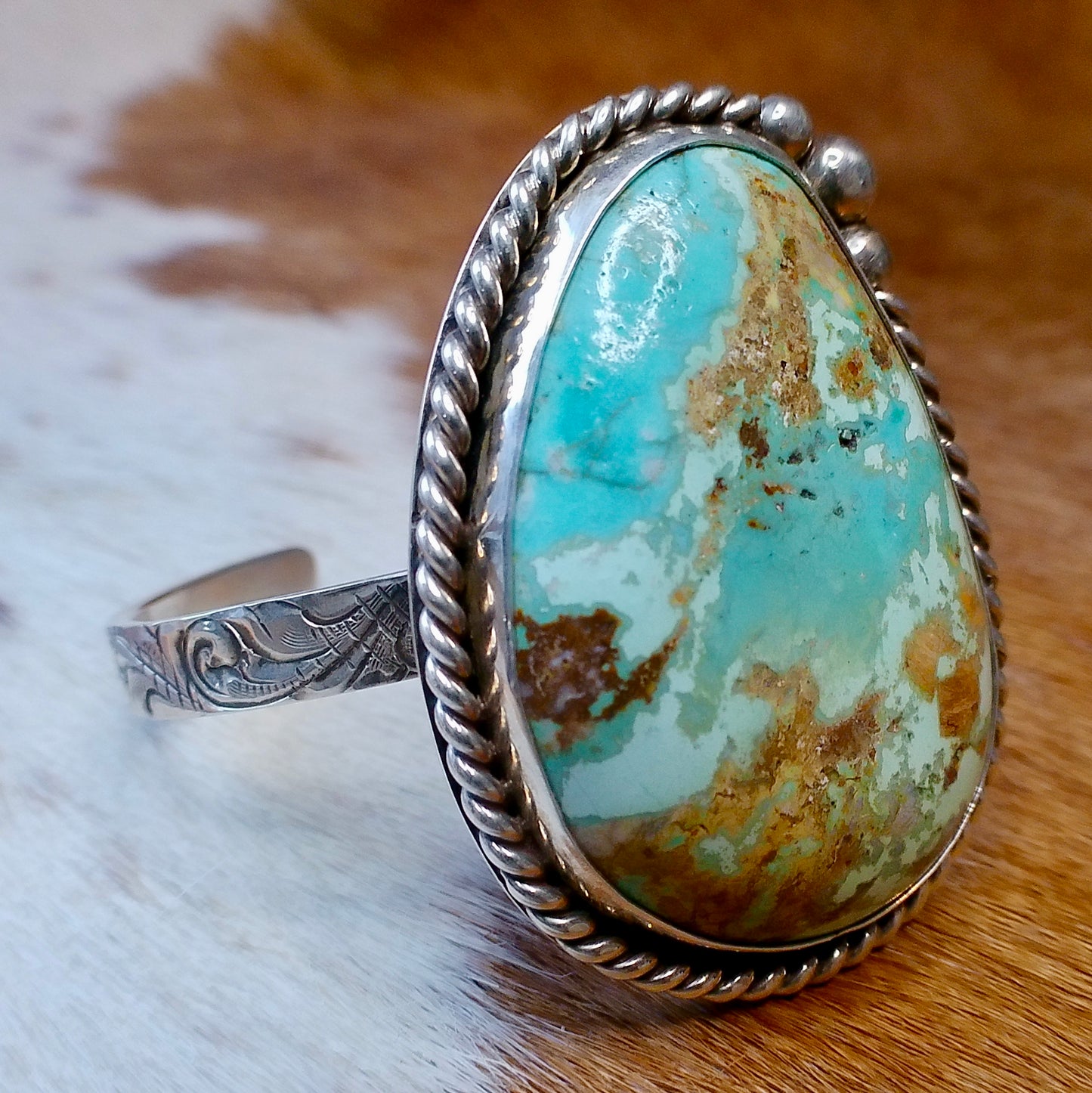 Turquoise Cuff Bracelet — Engraved by Richard Brooks