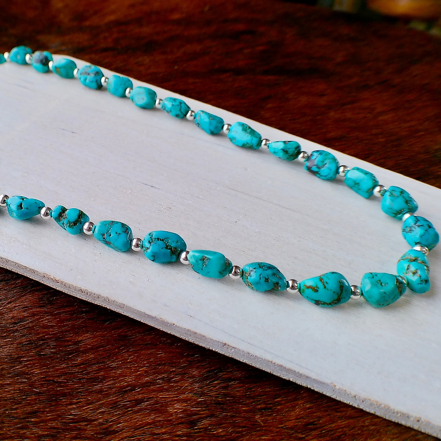 Kingman Turquoise & Sterling Silver Beaded Necklace