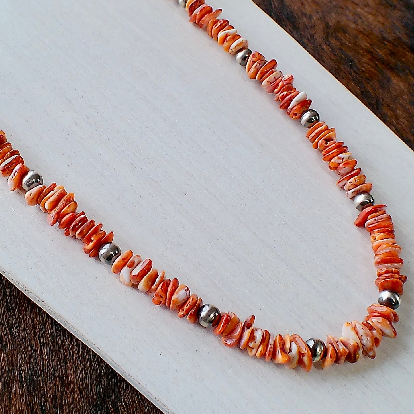 Spiny Oyster & Sterling Silver Pearl Necklace