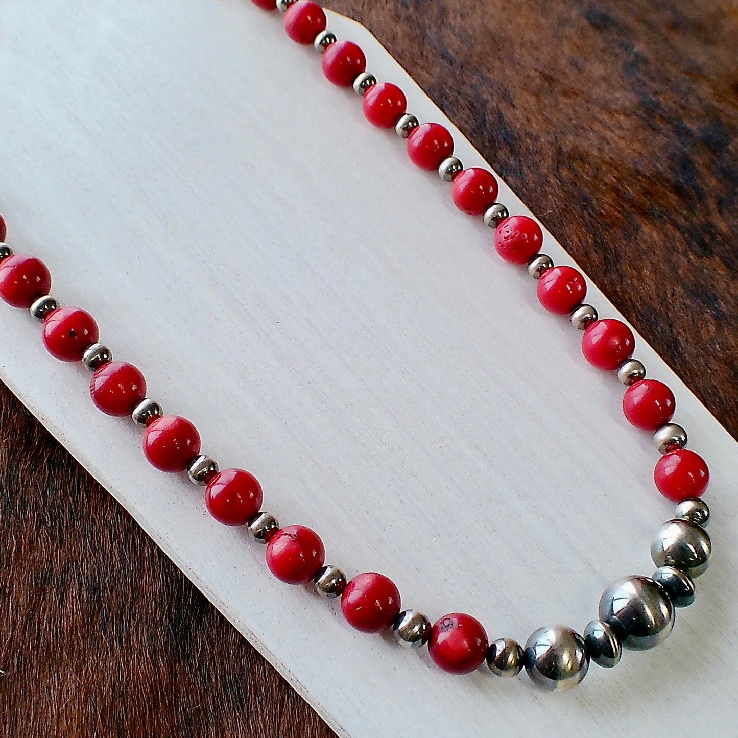 Coral & Sterling Silver Pearl Necklace