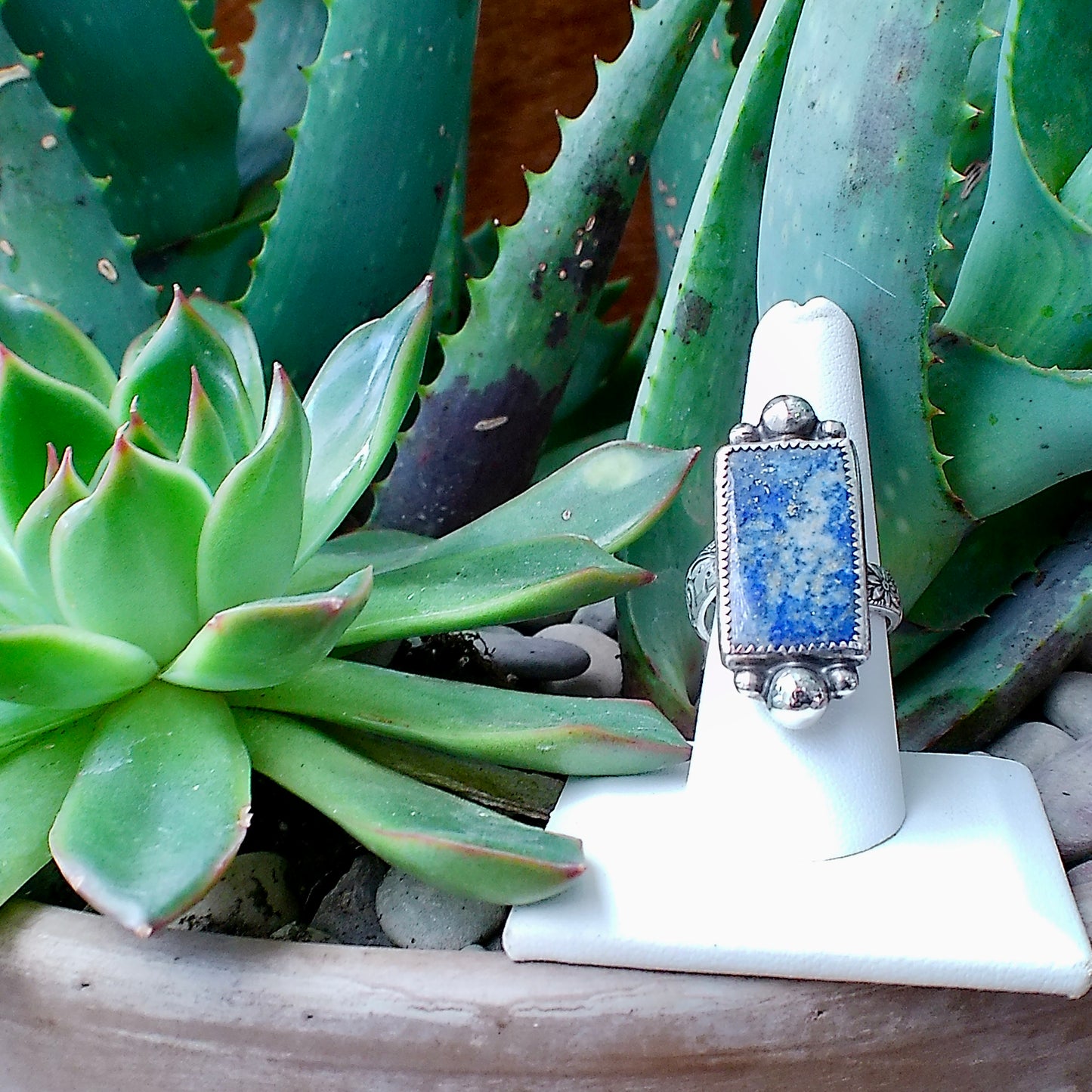 Lapis Lazuli Statement Ring — Adjustable Sterling Silver