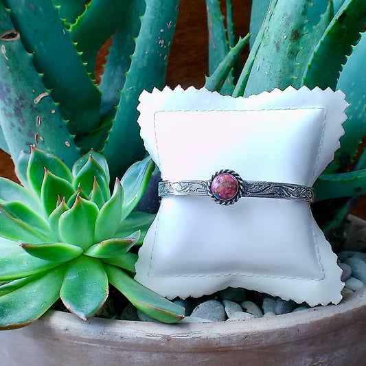 Turquoise Pink Oyster Cuff Bracelet — Engraved by Richard Brooks