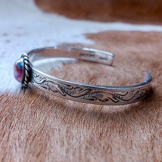 Turquoise Pink Oyster Cuff Bracelet — Engraved by Richard Brooks
