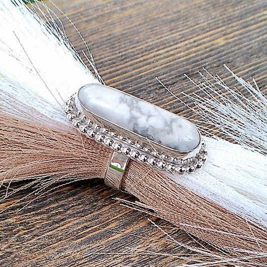 Elongated Howlite & Sterling Silver Ring