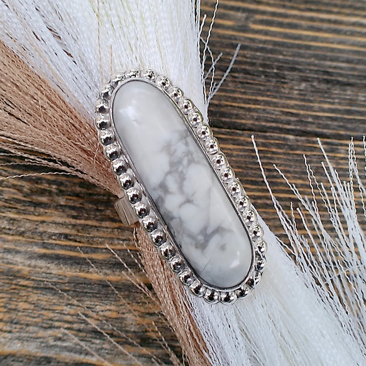 Elongated Howlite & Sterling Silver Ring