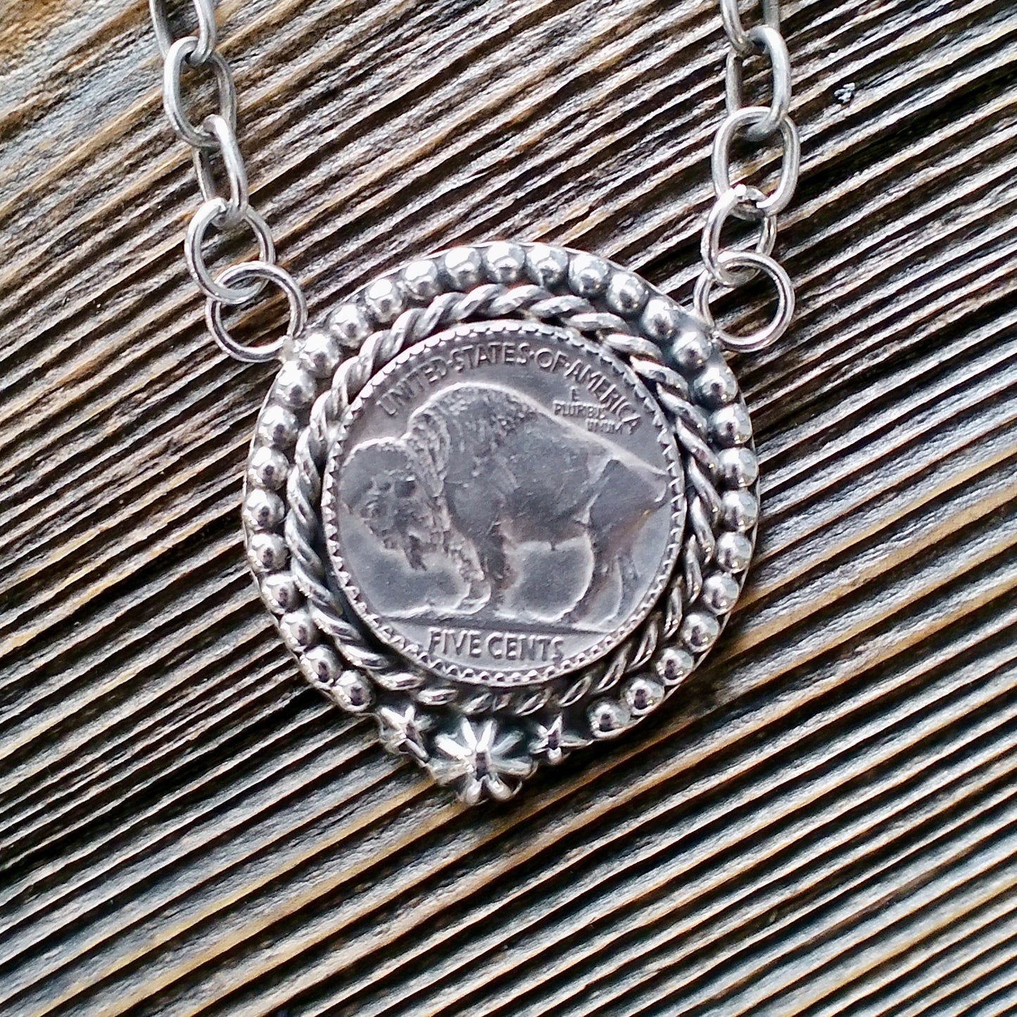 Buffalo Nickel Pendant Necklace on Handmade Chain