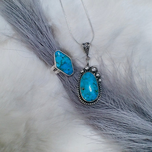 Kingman Turquoise Set — Pendant & Ring