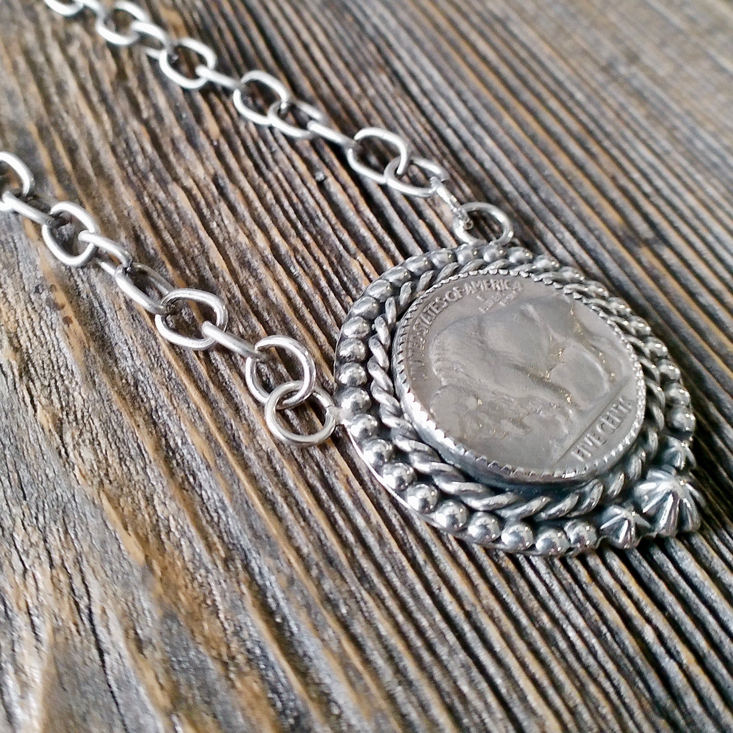 Buffalo Nickel Pendant Necklace on Handmade Chain