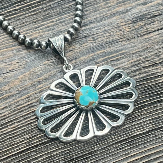 Sterling Silver Flower Pendant — Number 8 Turquoise