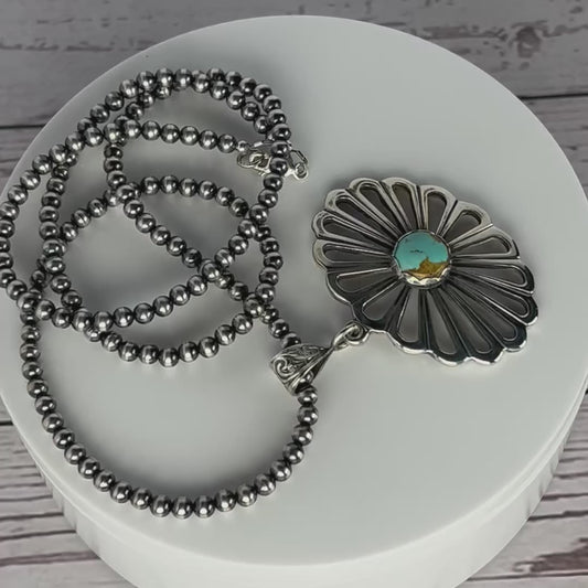 Sterling Silver Flower Pendant — Number 8 Turquoise